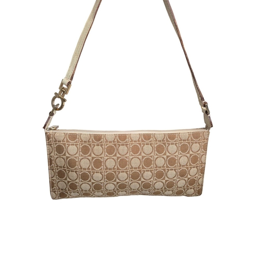 Salvatore Ferragamo Gancini Monogram Canvas Pochette Bag AU-21-2306 Tan
